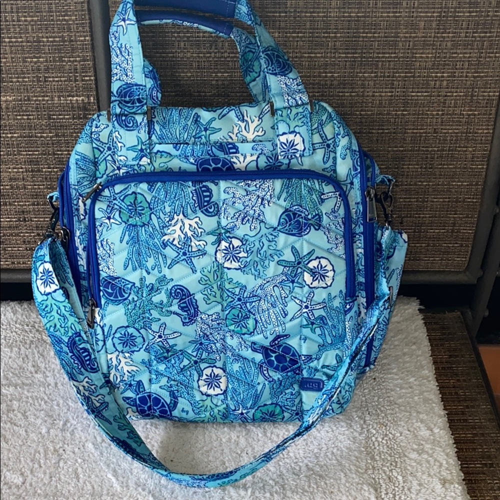 White and Blue Bag with Ocean Design